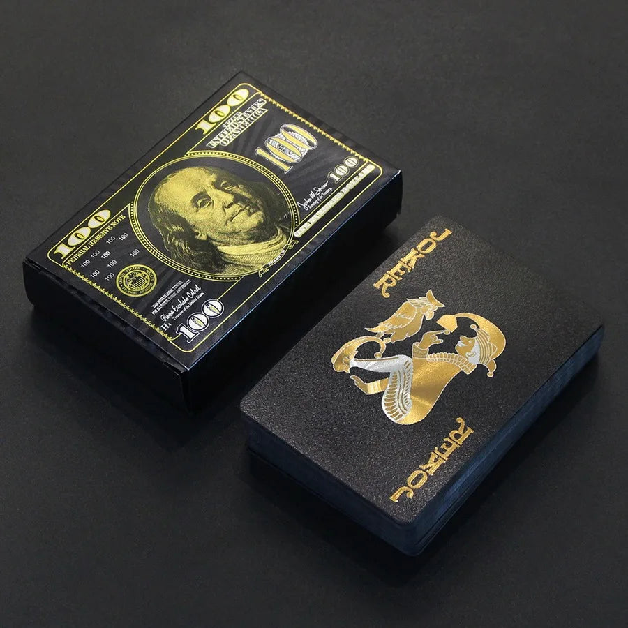 55PCS Gold Foil spela kort - 24K Gold Plastic Poker Set, vattentäta och hållbara magiska spel kort