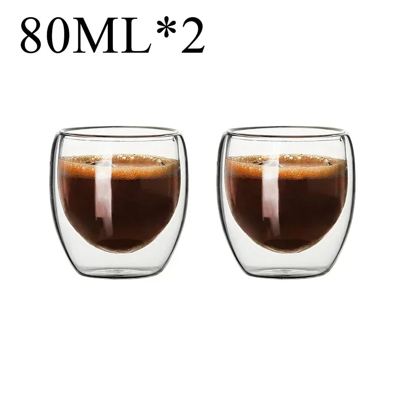 2-18PCS Double Wall High Borosilicate Glass Mugs – Heat Resistant Tea, Coffee, Milk, and Juice Cups, Creative Bar Drinkware Gift Set