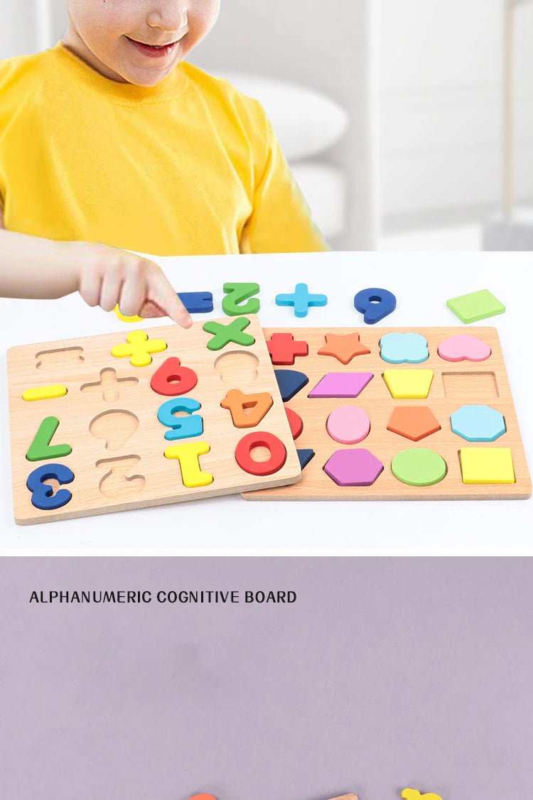 Lapset Alphabet & Number Wooden Puzzle – Montessorin esikoulun kasvatuslelu