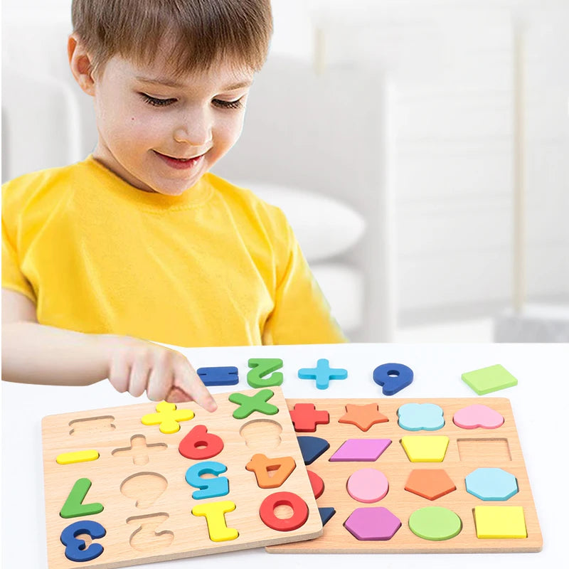 Lapset Alphabet & Number Wooden Puzzle – Montessorin esikoulun kasvatuslelu