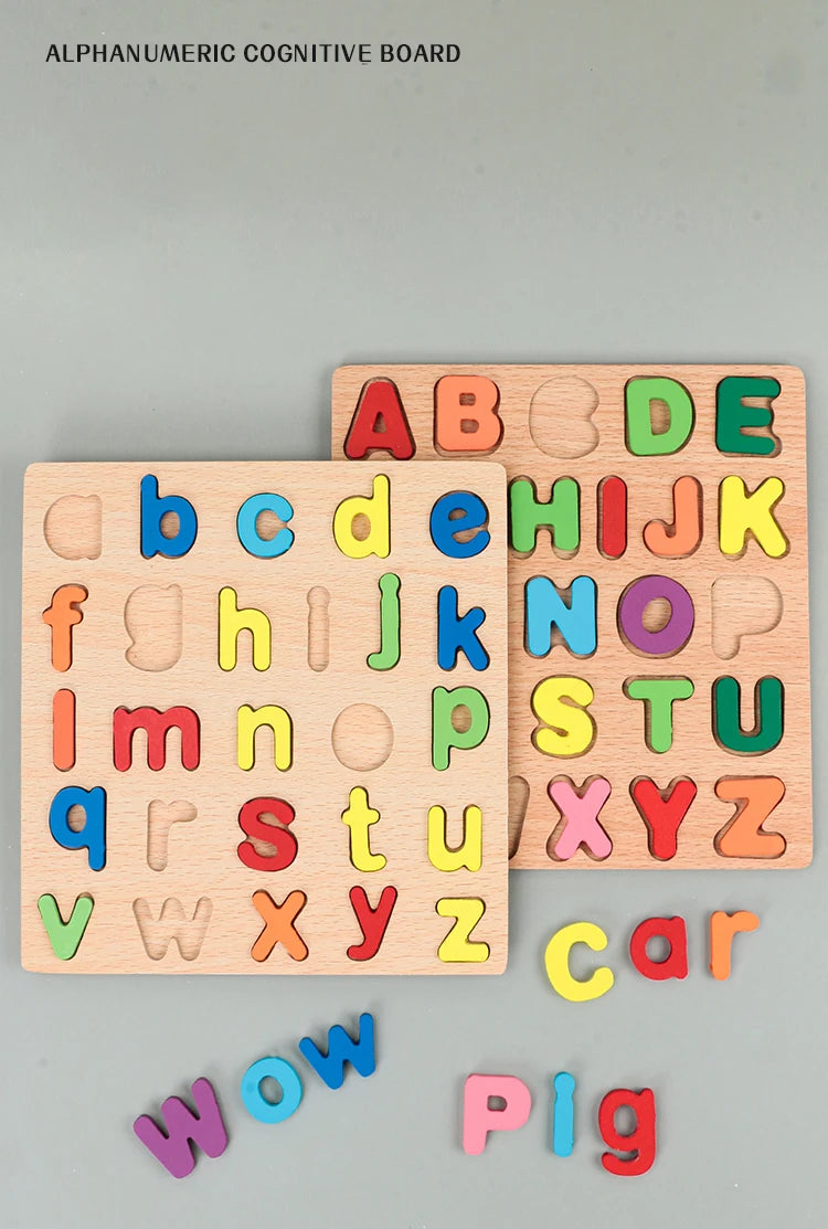 Lapset Alphabet & Number Wooden Puzzle – Montessorin esikoulun kasvatuslelu