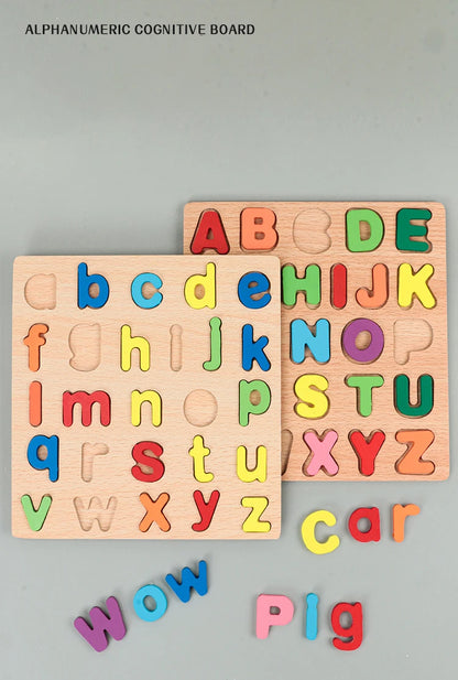 Lapset Alphabet & Number Wooden Puzzle – Montessorin esikoulun kasvatuslelu