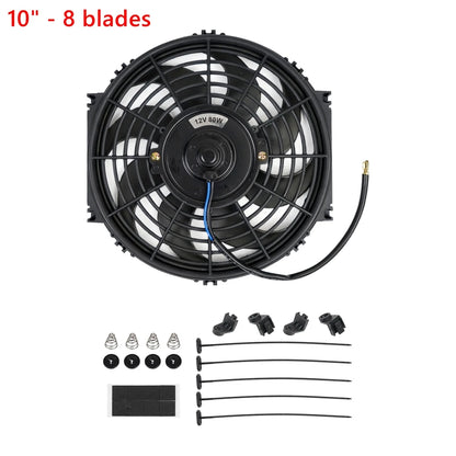Universal 7/9/10/12/14/16 Inch 12V 80W Car Radiator Cooling Fan Blade – Electric Air Conditioning Fan Kit 2100RPM