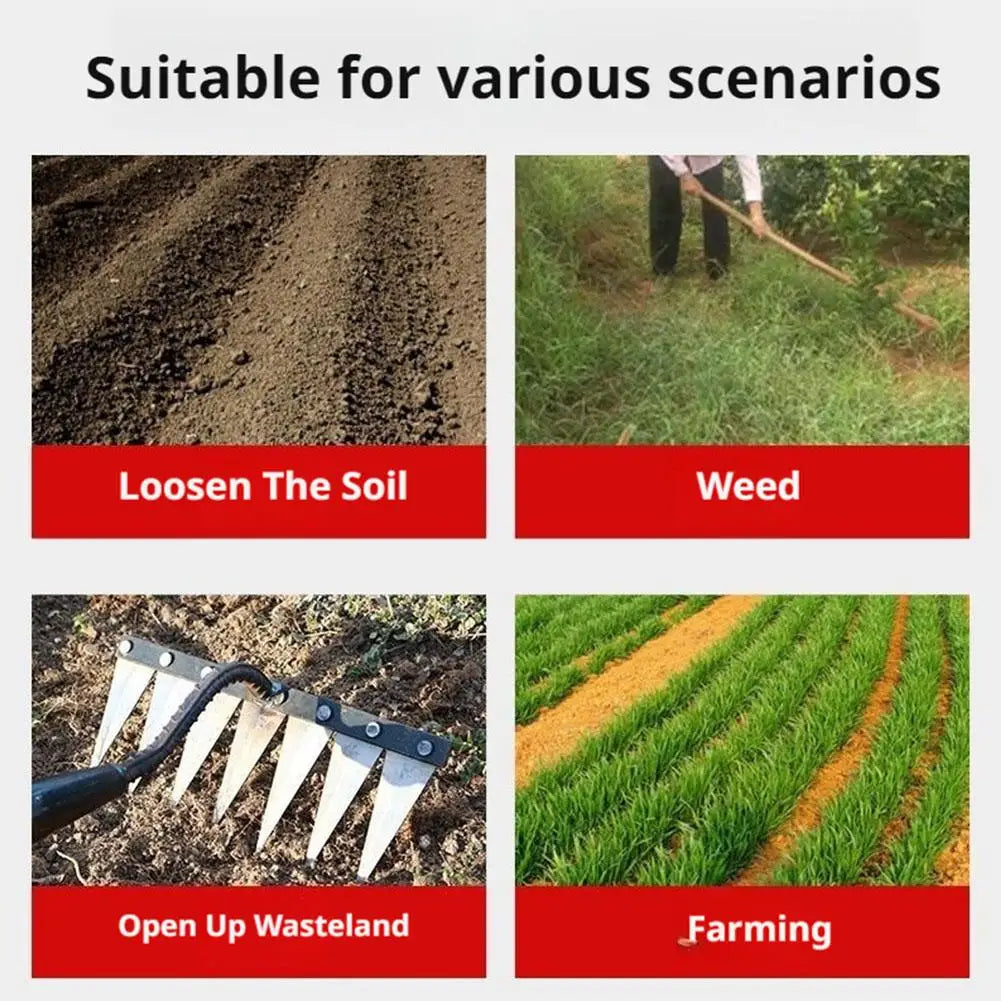 Carbon Steel Garden Weeding Rake – 5/6/7/8 Hampaanpoisto- ja rikkaruohonpoistotyökalu maatilalle, puutarhalle ja maisemointiin