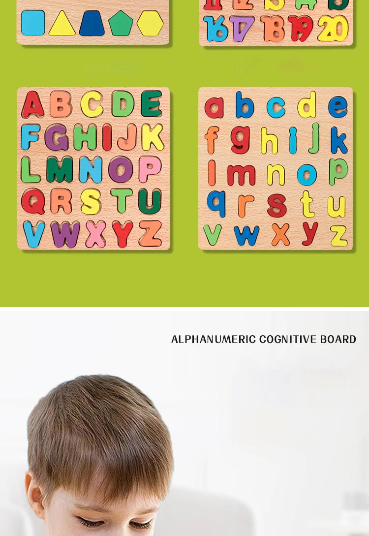 Lapset Alphabet & Number Wooden Puzzle – Montessorin esikoulun kasvatuslelu