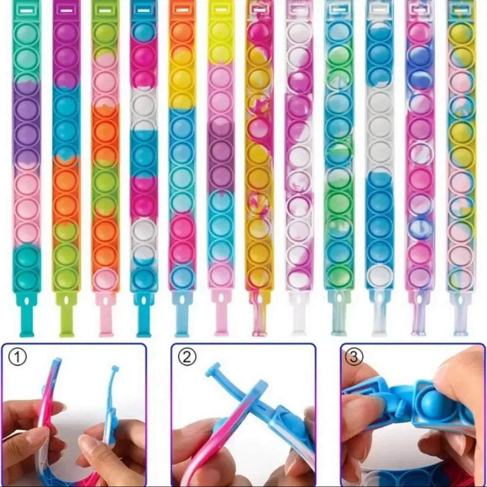12/24/36PCS Silicone Colorful Bubble Wristband – Kids Party Favors, Birthday Gifts, Wedding Souvenirs, Carnival & Holiday Bracelets