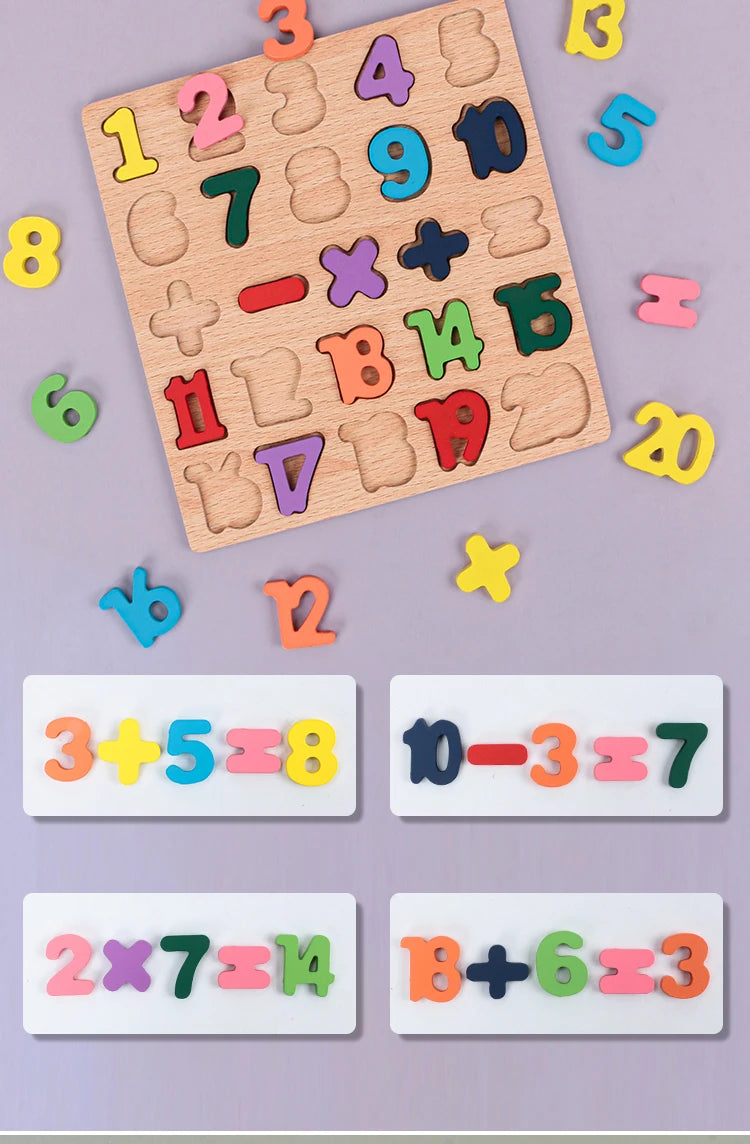 Lapset Alphabet & Number Wooden Puzzle – Montessorin esikoulun kasvatuslelu