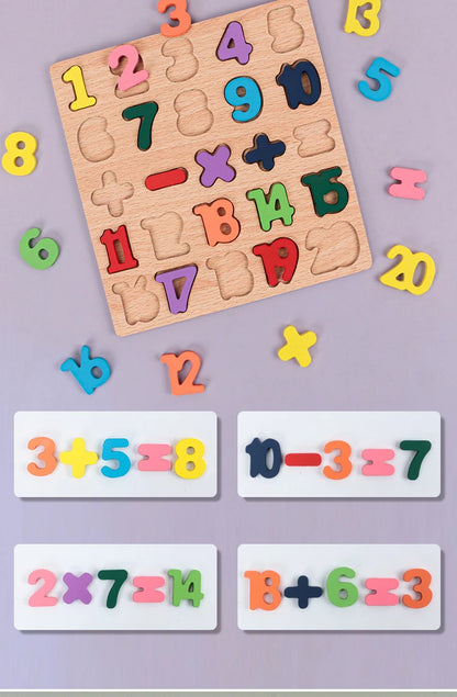 Lapset Alphabet & Number Wooden Puzzle – Montessorin esikoulun kasvatuslelu