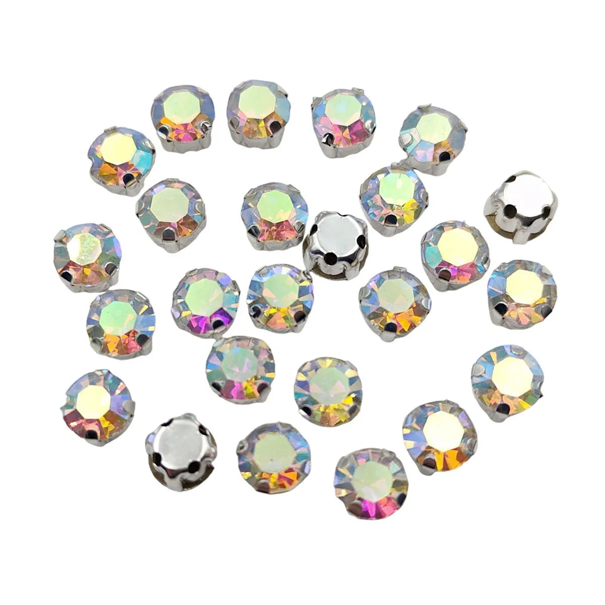 Runda glas Rhenstenar med claw – Silver bas Sy-On kristaller för kläder, skor och hantverk