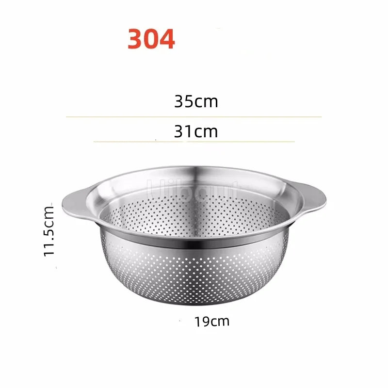 304 Rostfritt stål Vegetabilisk Tvättställ & Stång – Multi-Purpose Rice Washer, Fruktfilter, Kök Dräneringskorg