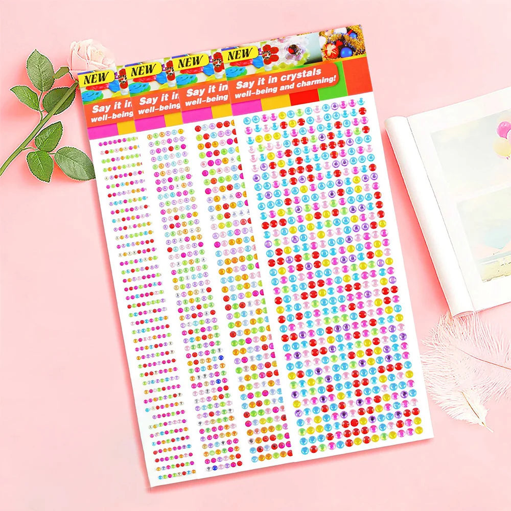 1040/900/504Pcs Acrylic Drill DIY Crystal Rhinestone Self-Adhesive Stickers for Phone Cases, Cards, and Crafts