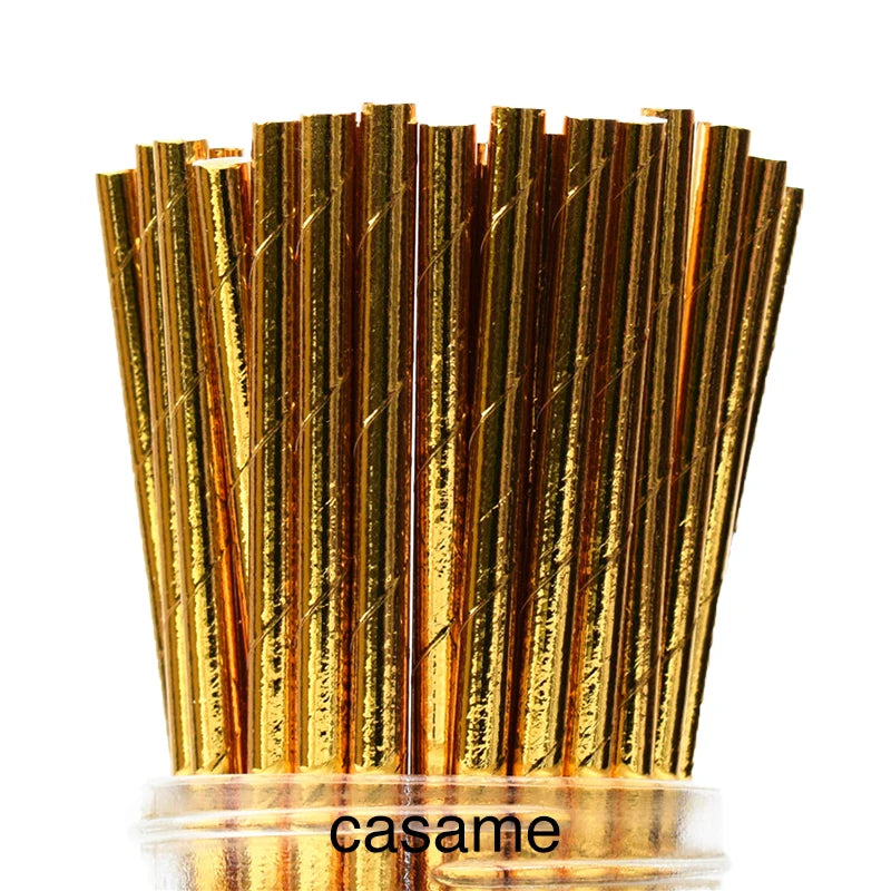 25PCS Metallic Gold & Silver Foil Papper Straws – Hjärta, Star & Chevron Mönster Biologiskt nedbrytbara Fest Straws för bröllop, födelsedag och evenemang