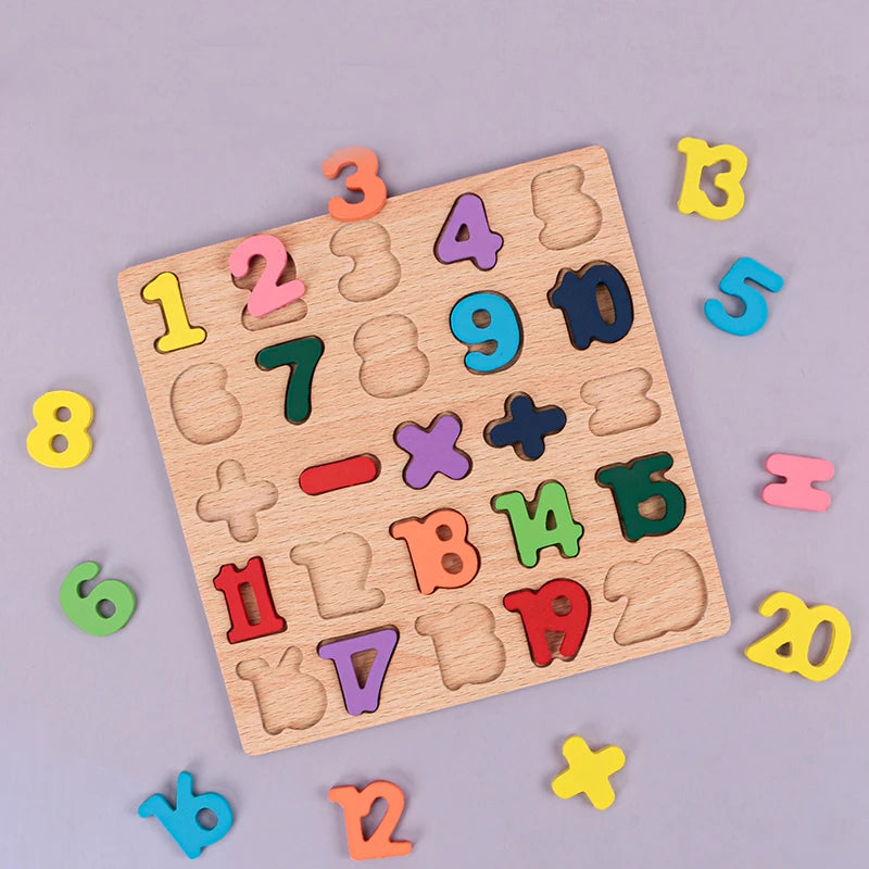 Lapset Alphabet & Number Wooden Puzzle – Montessorin esikoulun kasvatuslelu