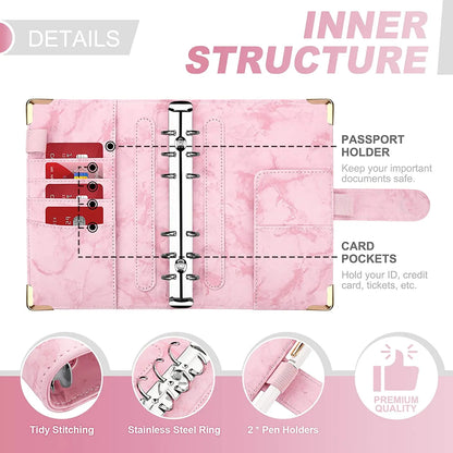 A6 PU Leather Budget Planner – Marble Notebook & Money Saving Organizer for Office, School & Personal Finance