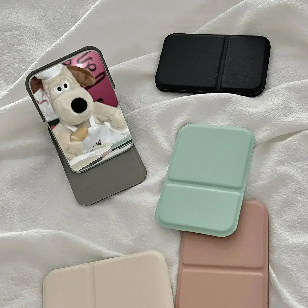 Vikbara PU läder sminkspegel - Elegant kompakt handhållen spegel för resor och daglig användning