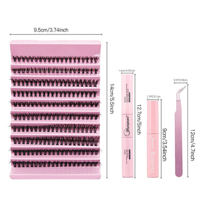 MAN’JE’SEN DIY Eyelash Extension Kit – 200PCS Lash Clusters with Lash Bond & Seal, Professional Makeup Tools for Gluing Lashes