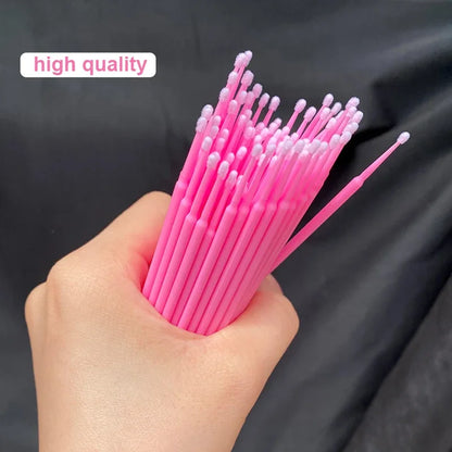 100PCS Eyelash Cleaning Brushes – Micro Cotton Swabs for Lash Extensions & Makeup Removal