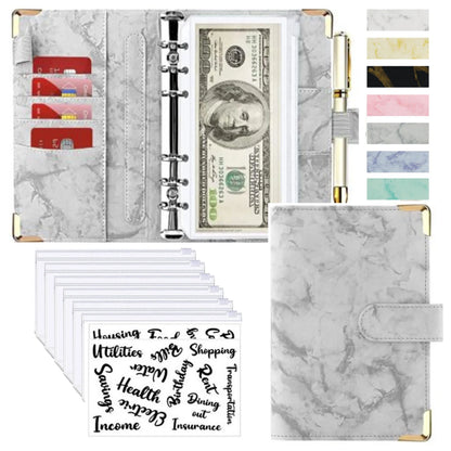 A6 PU Leather Budget Planner – Marble Notebook & Money Saving Organizer for Office, School & Personal Finance
