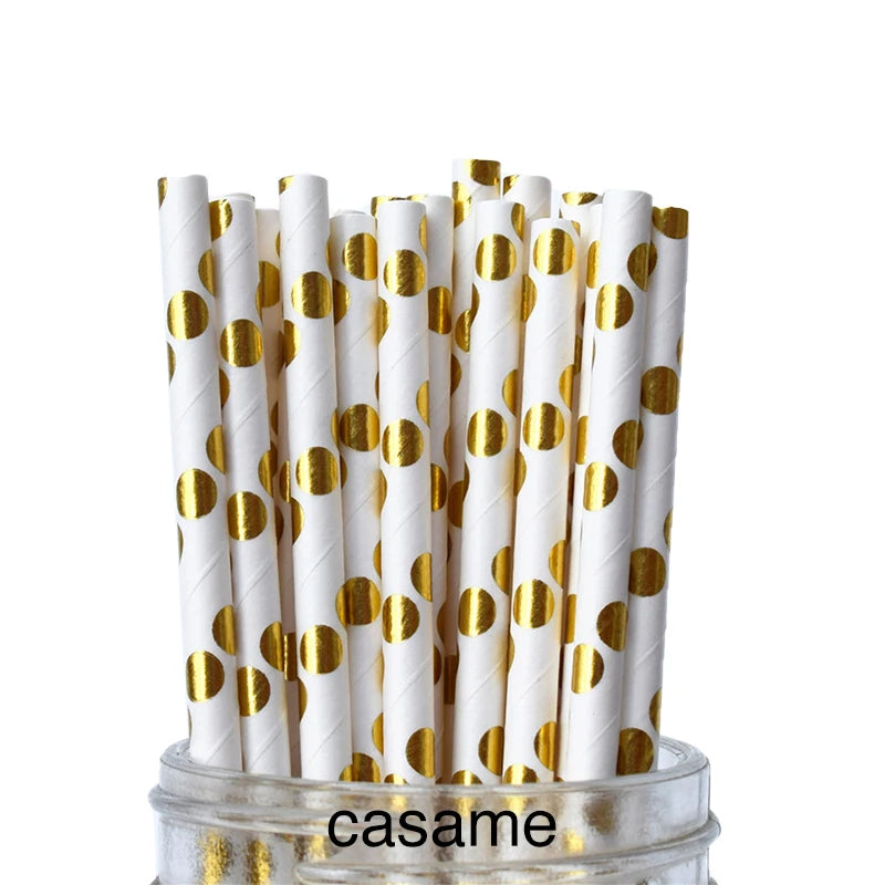 25PCS Metallic Gold & Silver Foil Papper Straws – Hjärta, Star & Chevron Mönster Biologiskt nedbrytbara Fest Straws för bröllop, födelsedag och evenemang