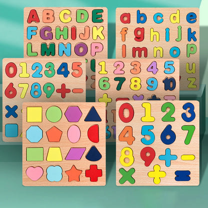 Lapset Alphabet & Number Wooden Puzzle – Montessorin esikoulun kasvatuslelu