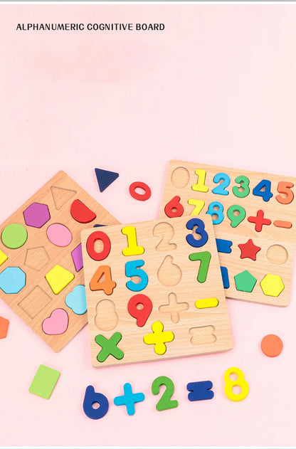 Lapset Alphabet & Number Wooden Puzzle – Montessorin esikoulun kasvatuslelu