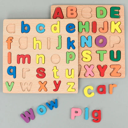 Lapset Alphabet & Number Wooden Puzzle – Montessorin esikoulun kasvatuslelu