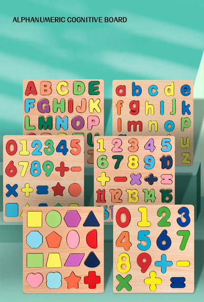 Lapset Alphabet & Number Wooden Puzzle – Montessorin esikoulun kasvatuslelu