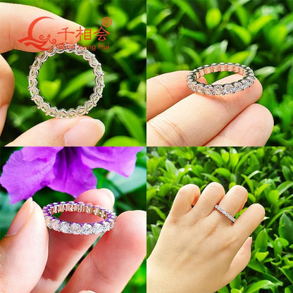 0.1ct 3mm D VVS Moissanite Full evighet Bandring – 925 Sterling Silver Förlovning & Fest Smycken för kvinnor